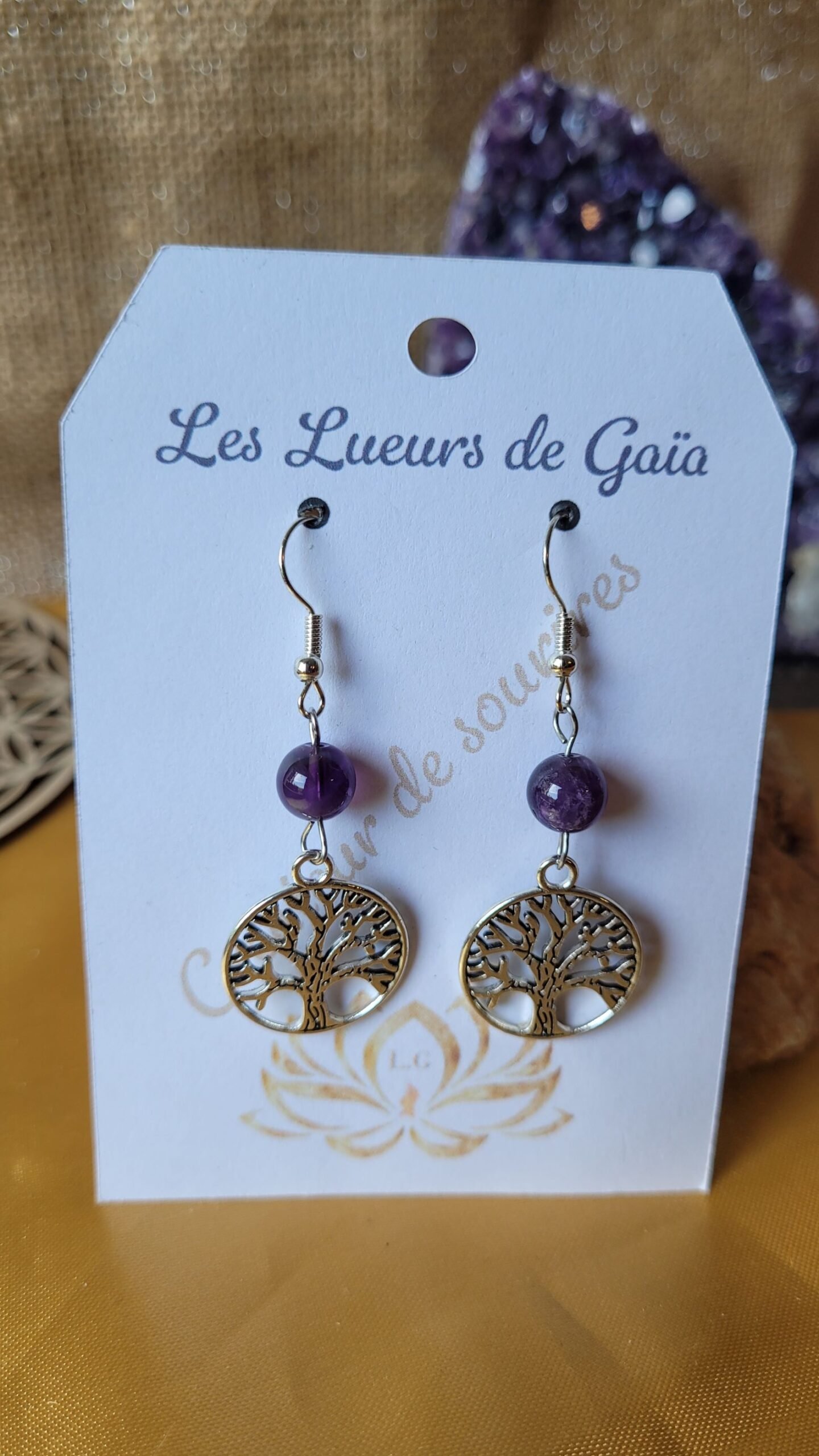 Boucles d'oreilles arbre de vie en pierres naturelles au choix – Image 3