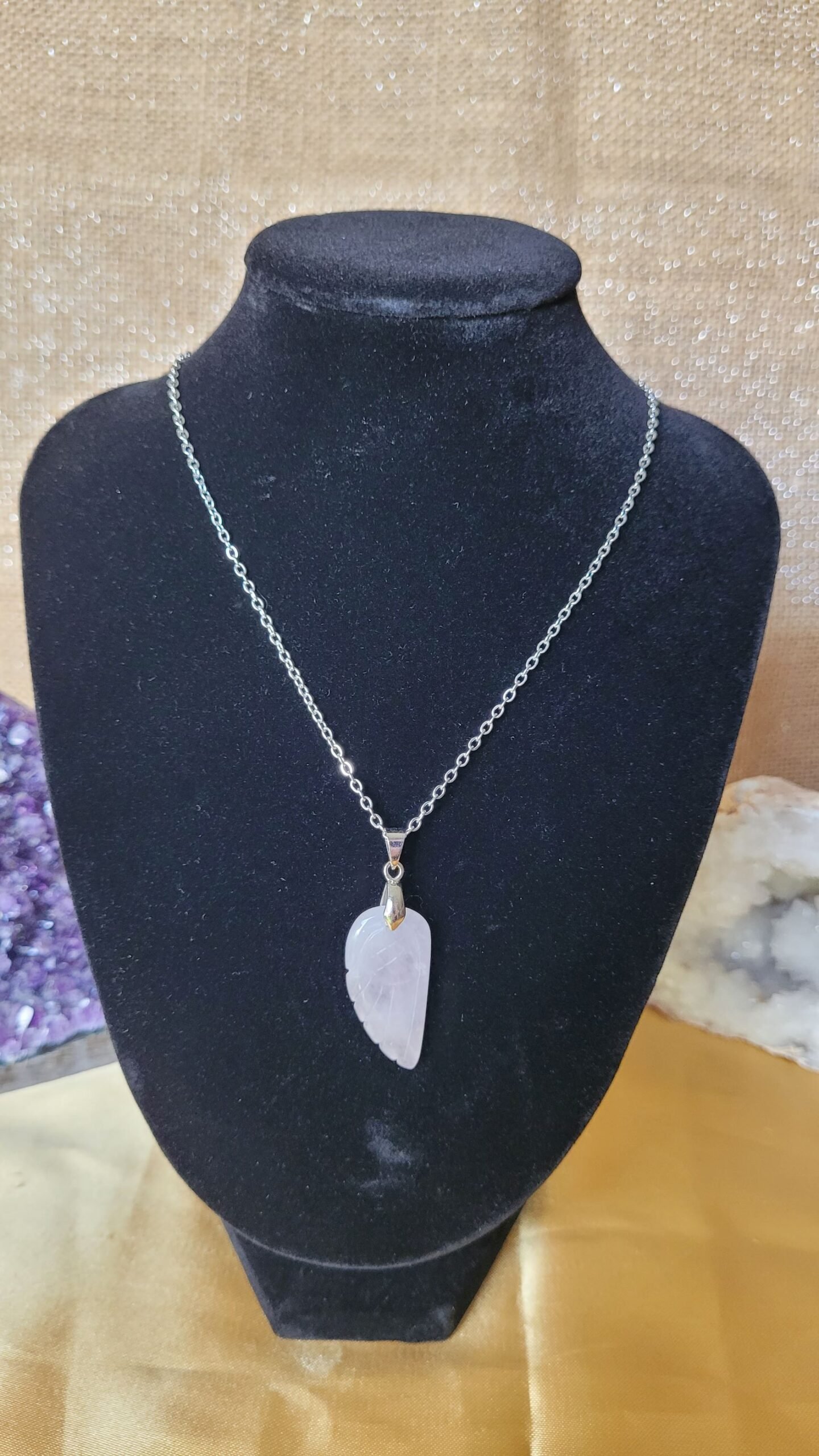 Collier pendentif aile d'ange pierre naturelle – Image 6