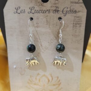 Boucles d&rsquo;oreilles éléphant Jaspe Kabamba