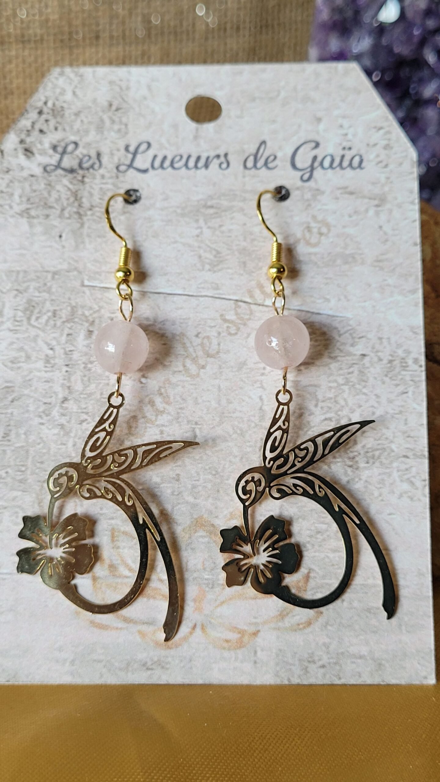 Boucles d'oreilles Colibri pierres naturelles au choix – Image 7