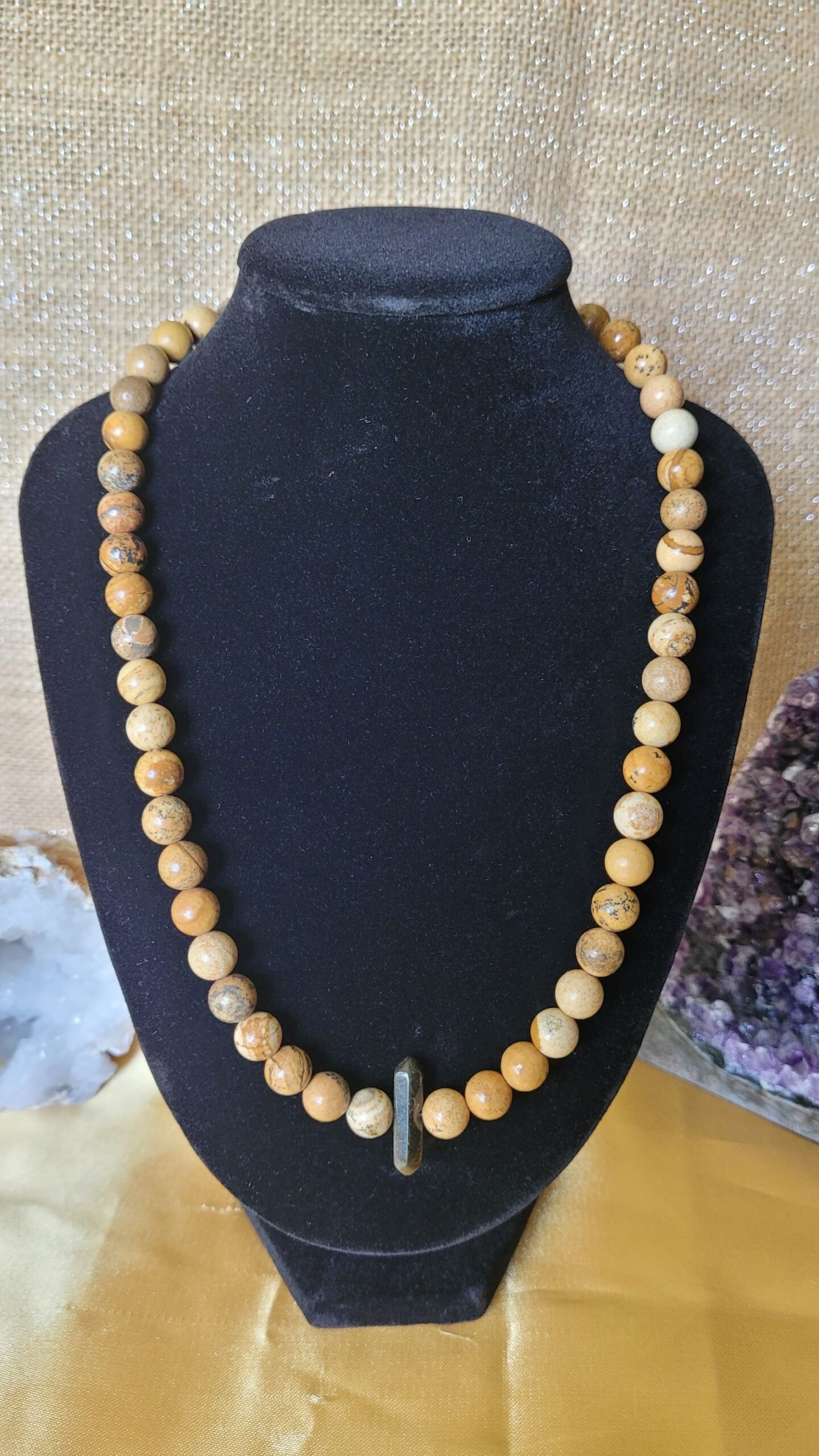 Collier Jaspe Paysage et Obsidienne