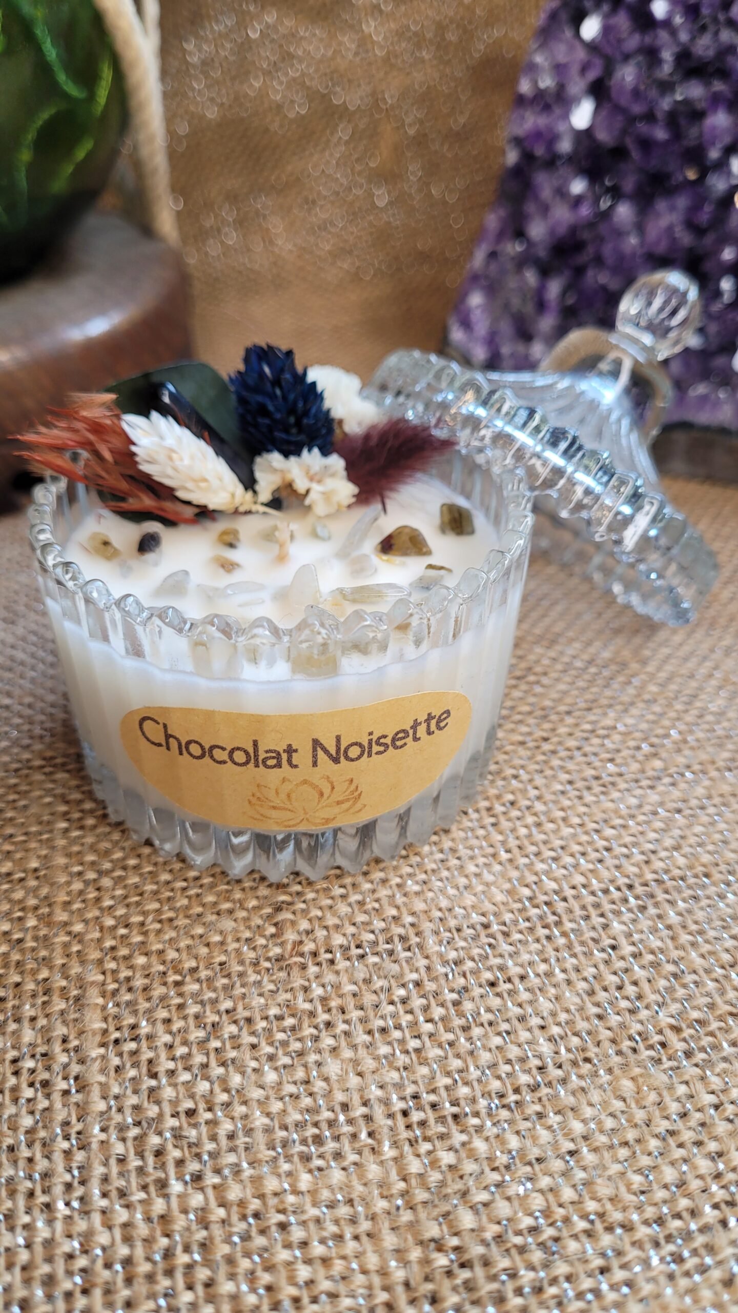 Bougie d'intention Labradorite Obsidienne parfum Chocolat Noisette – Image 2