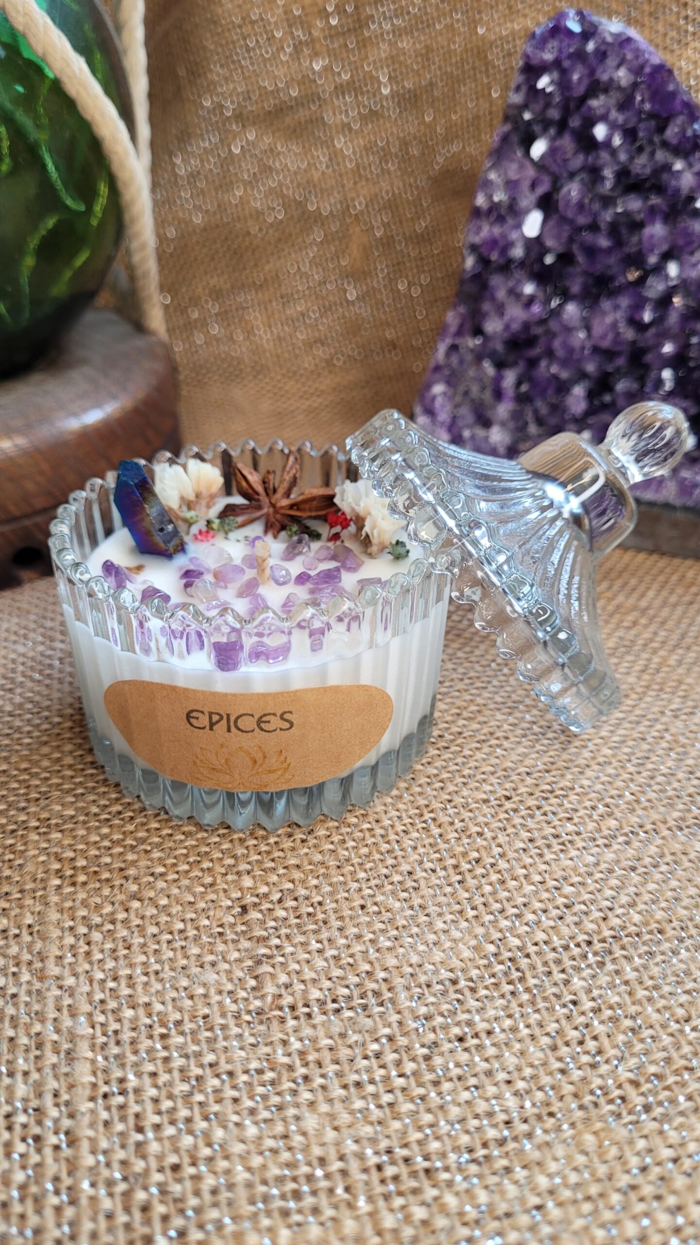 Bougie d'intention Améthyste parfum Epices