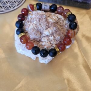 Bracelet Cornaline et Agate Noire Homme 10mm
