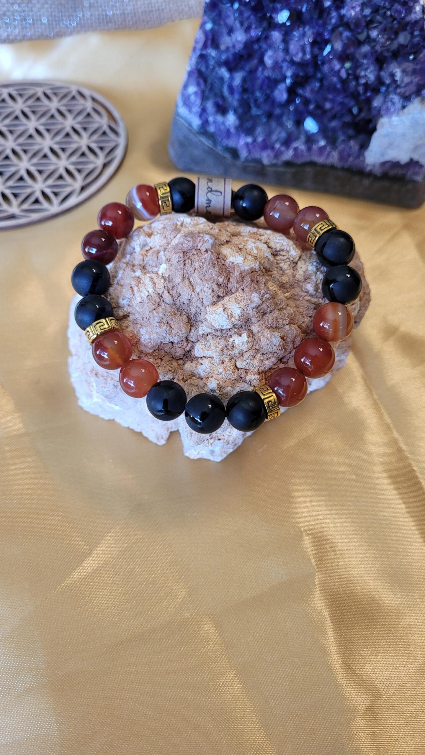 Bracelet Cornaline et Agate Noire Homme 10mm