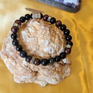 Bracelet Obsidienne Doré et Acajou 8mm Homme