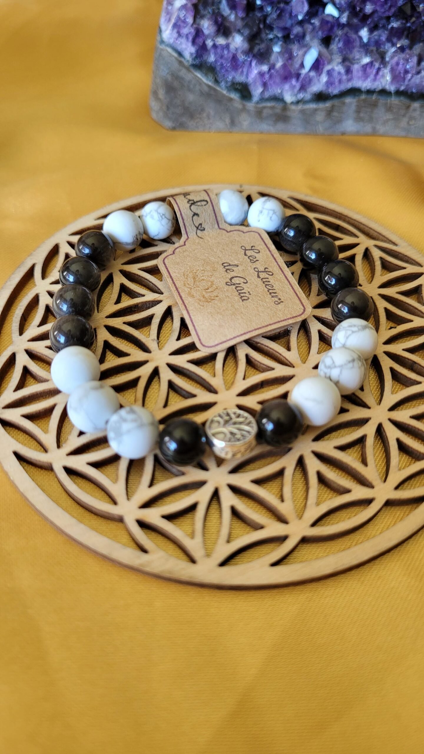 Bracelet Howlite et Obsidienne 8mm – Image 2