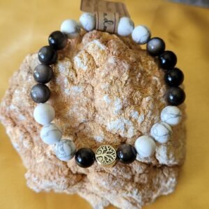Bracelet Howlite et Obsidienne 8mm
