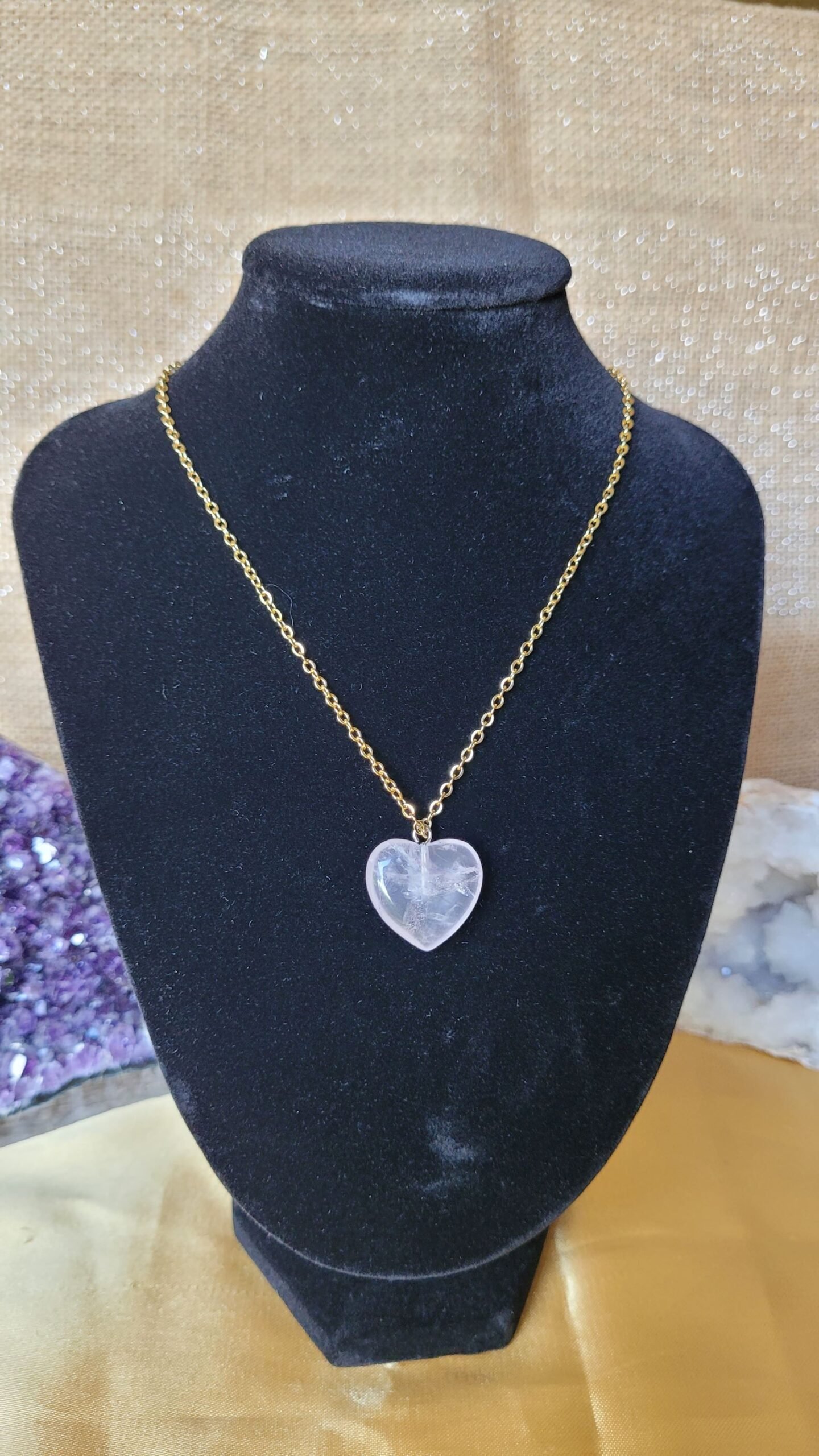 Collier cœur Quartz Rose