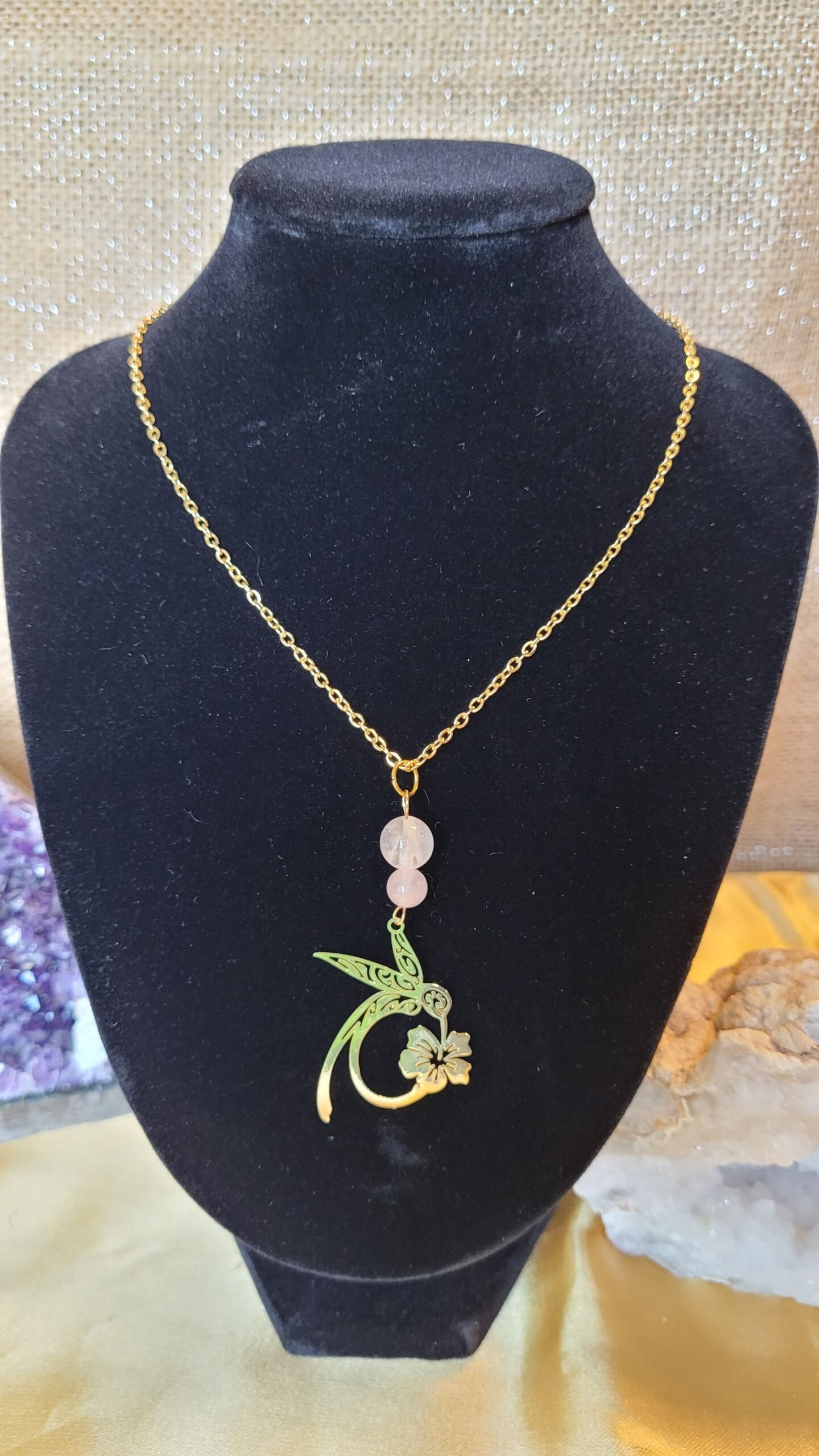 Collier Colibri Quartz Rose