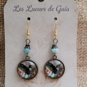 Boucles d&rsquo;oreilles Colibri Antique pierres naturelles d&rsquo;Angélite